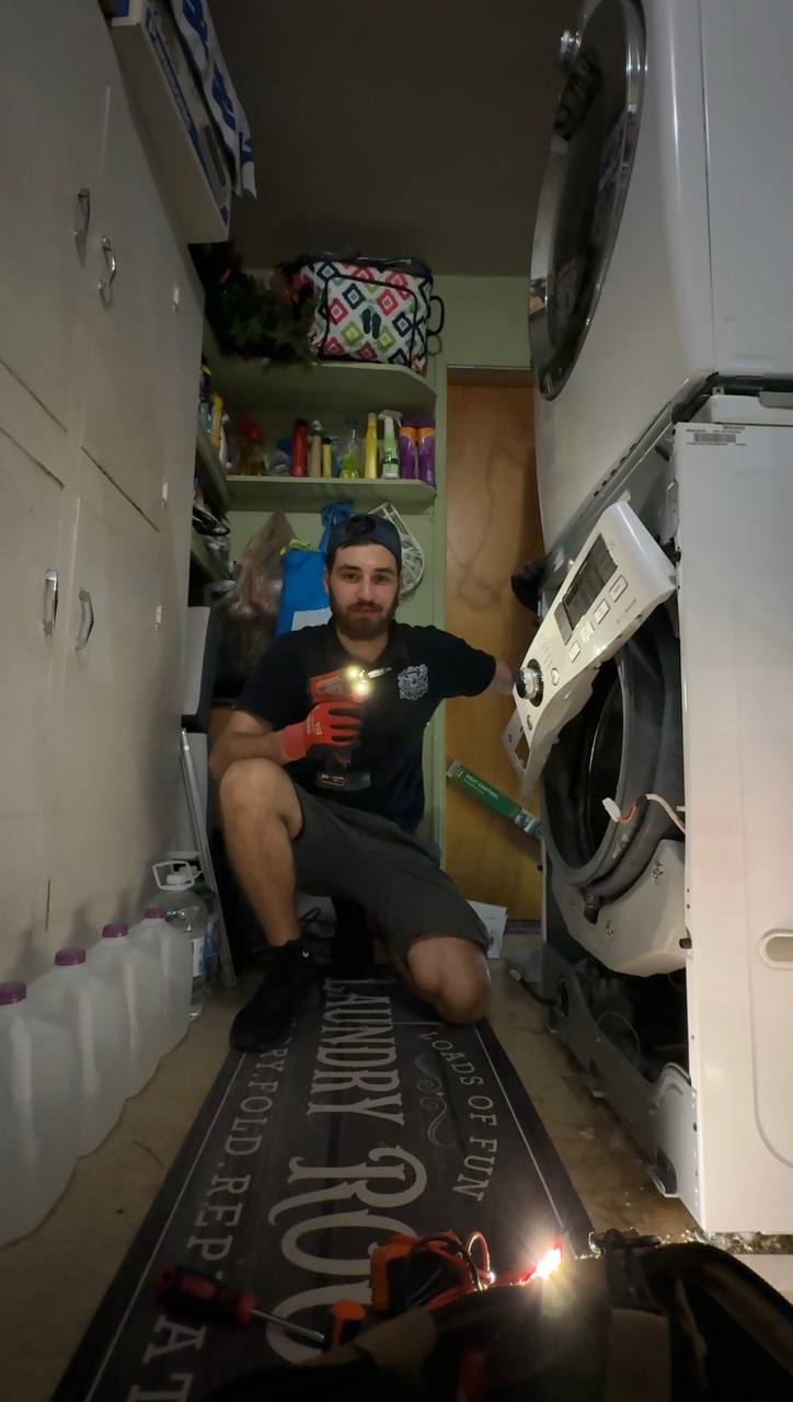A washing machine opened for service
